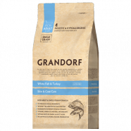 Grandorf Skin & Coat Care сухой корм для домашних кошек 400 г белая рыба, индейка рис