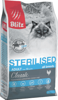 Blitz Classic Chicken Adult Sterilised Cat All Breeds сухой корм для стерилизованных кошек 2 кг курица 