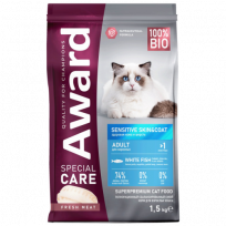 AWARD SPECIAL CARE Sensitive Skin&Coat сухой корм для взрослых кошек здоровье кожи и шерсти 1,5 кг с белой рыбой