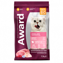 AWARD Sterilized сухой корм для стерилизованных кошек 1,5 кг с индейкой и курицей