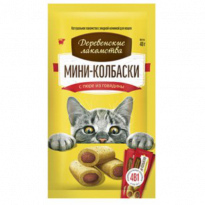 Деревенские Лакомства лакомство для кошек мини-колбаски с пюре из говядины 4*10 г/уп