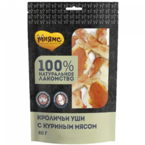 Мнямс Лакомство для собак уши кроличьи с куриным мясом 80 г