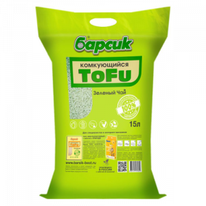 Барсик Tofu Зеленый чай наполнитель для кошек 15 л комкующийся