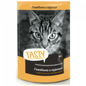 Tasty влажный корм для кошек 85 г говядина курица в желе