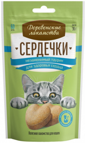 Деревенские Лакомства лакомые сердечки для кошек 30 г баланс микроэлементов
